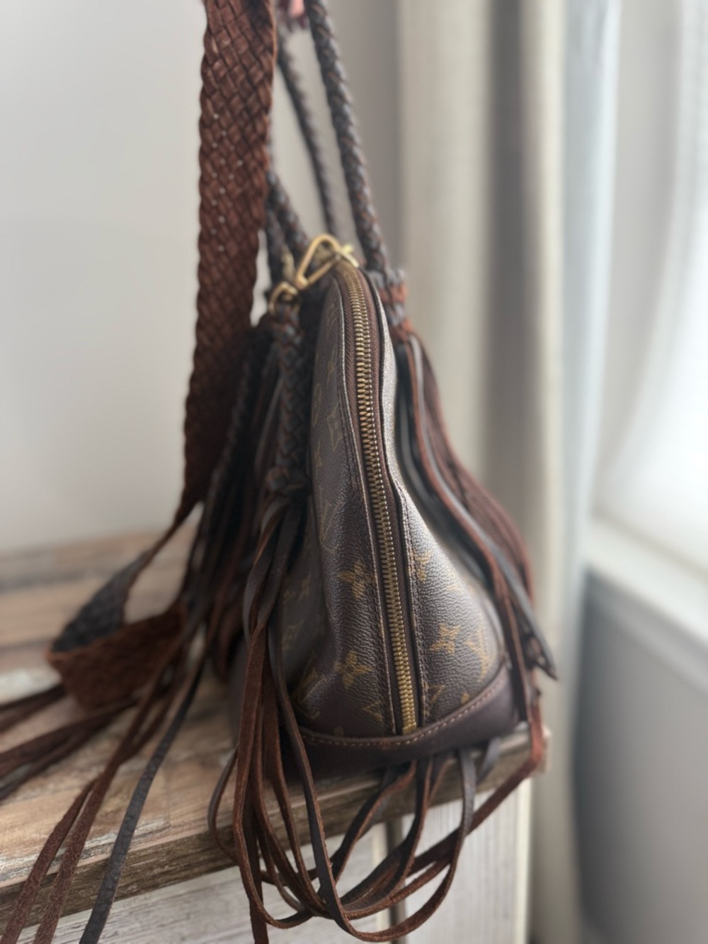 Louis Vuitton Monogram Braided Fringe Shoulder Bag in Dark Brown - Picture 9 of 12